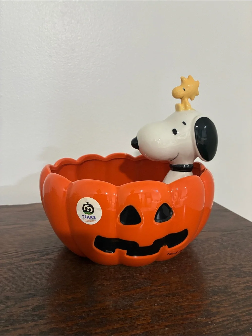 NWT- Peanuts- Snoopy & Woodstock- Large Jack-o-lantern Pumpkin Candy Bowl